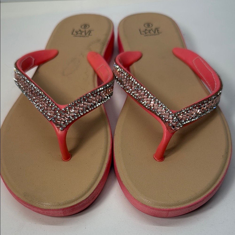 Love Pink and Tan Sparkly Sandals